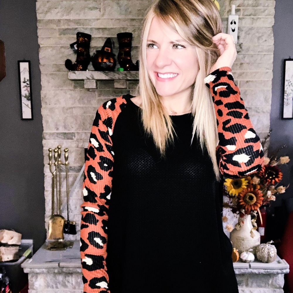 NWT Sweater Leopard Rust Sleeves